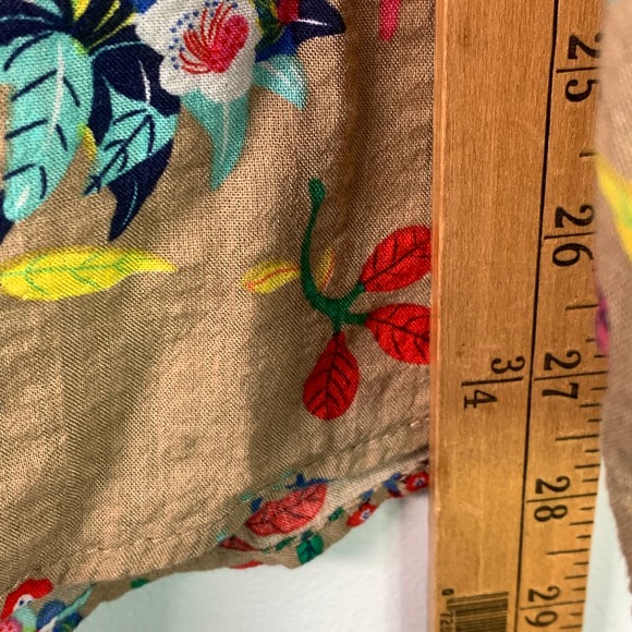 Ces Femme Puffed Sleeve Tan with Orange V-Neck Taylor Top Sz L - Picture 7 of 9